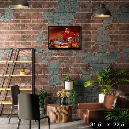 Nazem Kadri 20" x 29" Framed Canvas Flames Skyline-H 31.5" x 22.5"